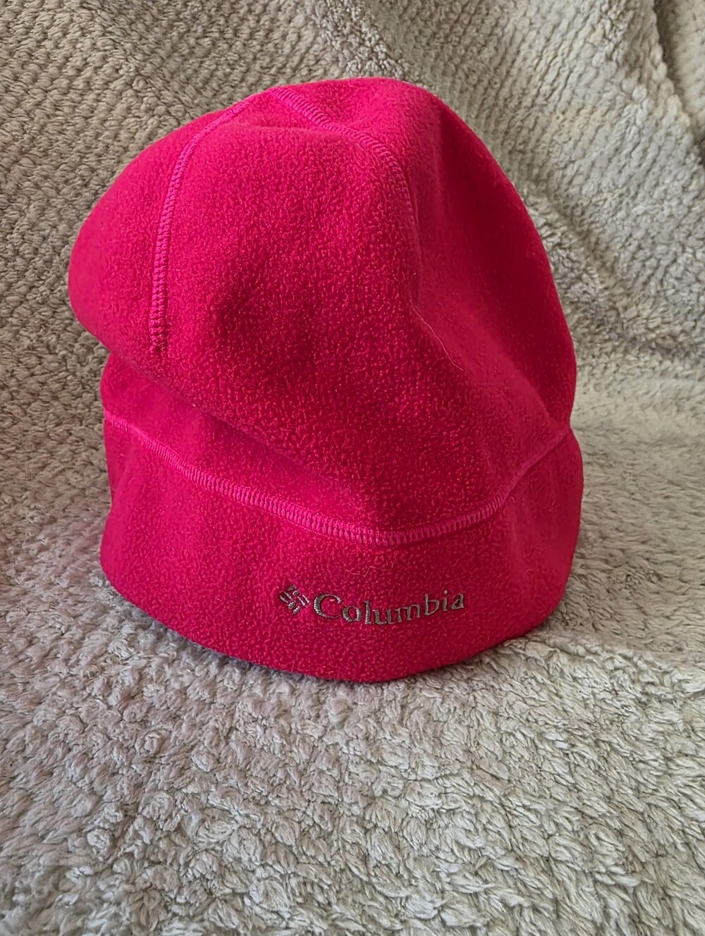 Columbia Hot Pink Fleece Beanie Hat, w/Themal Coil, Unisex Sz L/XL